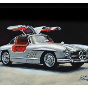 Vintage 1956 Mercedes Benz Gull Wing, Printable Art, 5x7, 8x10, 11x14