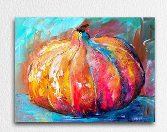 カボチャの絵画 キャンバスに描かれたオリジナルのアクリル画 ファイン