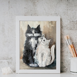 Tuxedo Cat Painting, White Cat Painting, Cats Art, Cat Lover Gift, Original Acrylic Painting on Canvas, Black and White Cats Wall Art