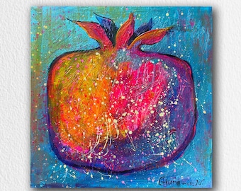 Pomegranate Art, Original Artwork, Acrylic Painting, Fruit Kitchen Painting, Contemporary Art, Still Life, Small Painting, Birthday Gift
