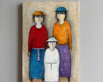 Family Portrait Contemporary Abstract Expressionist Style Figurative Original Acrylic Painting Couple Artwork Small Family Gifts