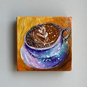 Tasse à café peinture impressionnisme peinture acrylique originale toile Art cappuccino empâtement tasse à thé Art abstrait nature morte peinture cuisine