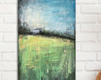 オリジナル抽象風景アクリル画 - 14x23.5インチのキャンバスウォール