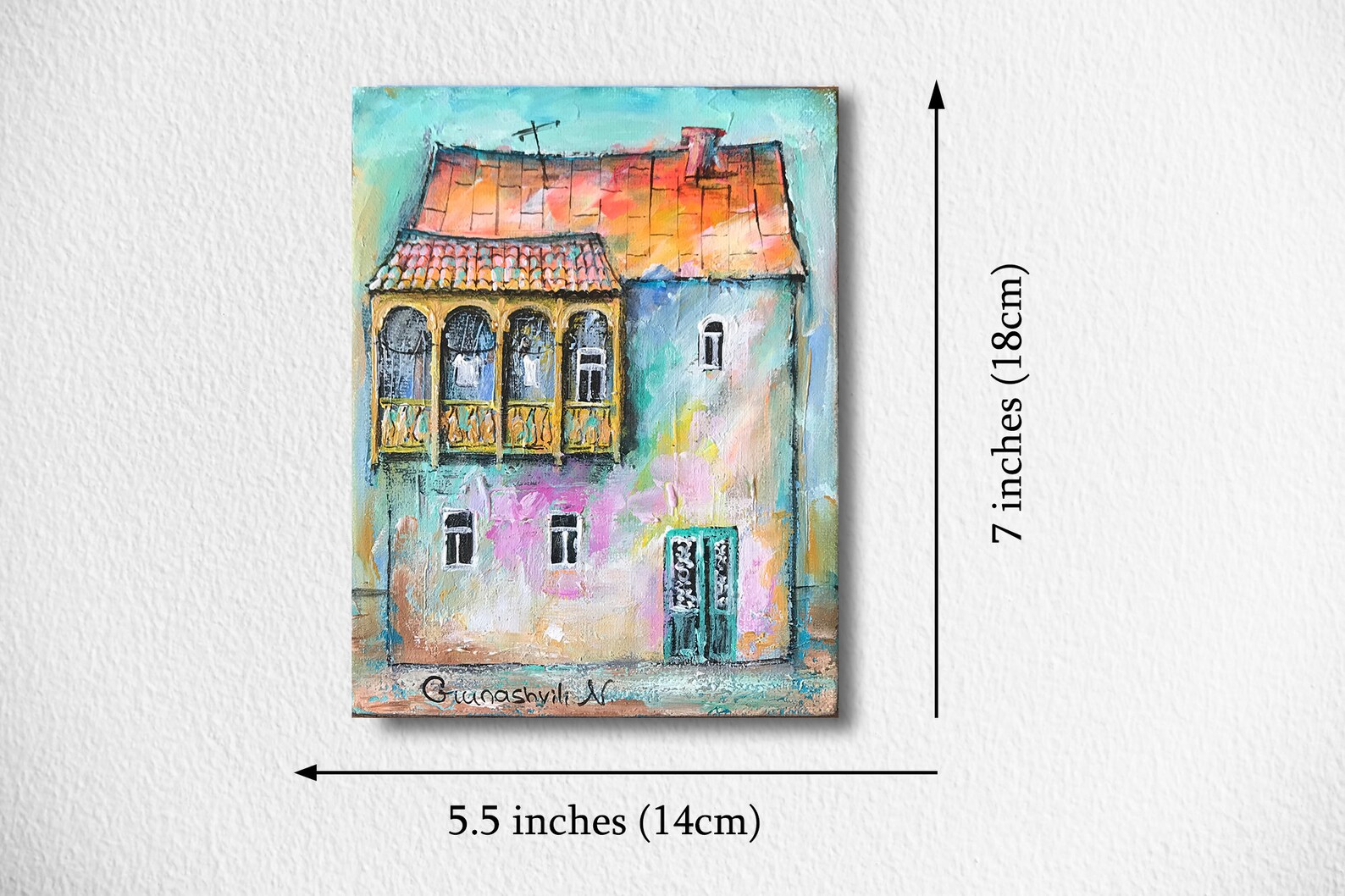 Abstract Art House Painting Cityscape Artwork on Canvas Etsy