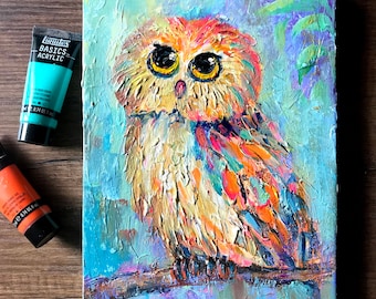 フクロウアート、フクロウの絵画、キャンバスに描かれた