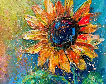 Sunflower Art, Original Acrylic Painting on Stretch Canvas, Sunflower Floral Wall Art, Sunflower Gifts, Home Decor, Fine Art, Ready to Hang