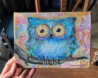 フクロウアート フクロウの絵画 オリジナルアクリル画 ストレッチ