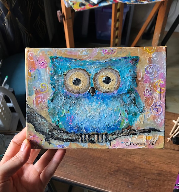 フクロウの絵画 アクリルオリジナル キャンバスに描かれたペットの絵画