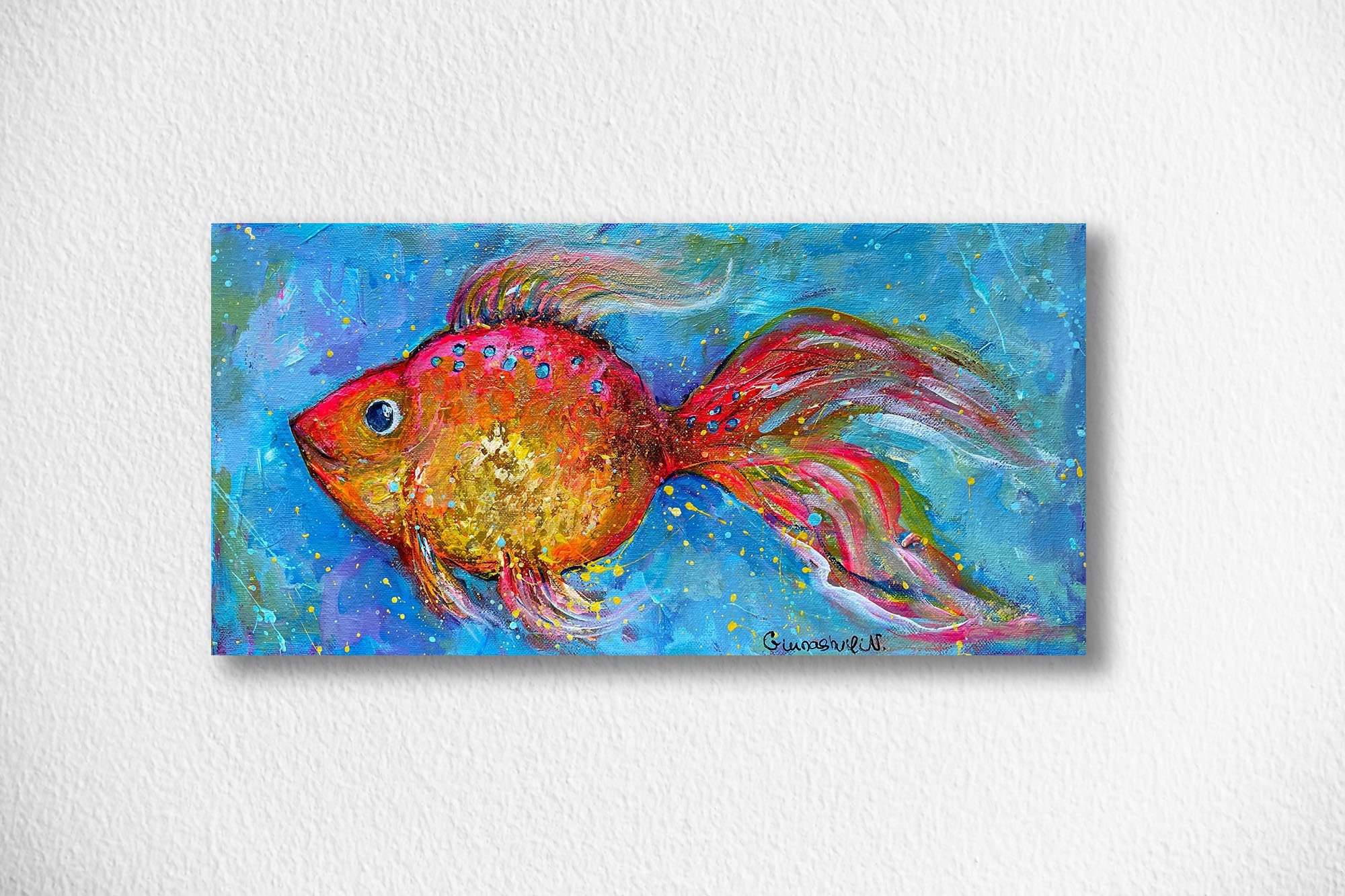 金魚の絵画 壁飾り ギフト 現代アート作品 ハッピーフィッシュアート