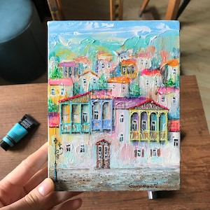 Cityscape Artwork on Canvas City Art Original Acrylic Painting Town Painting European Art Old European Streets Hand-Painted FREE SHIPPING