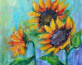 Sunflower Art, Acrylic Painting on Canvas, Abstract Sunflowers, Sunflower Poster, Farmhouse Wall Decor, Original Artwork, Art Commission