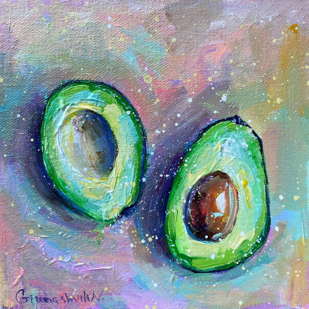 Avocado Painting Fruit Art Minimalist Original Acrylic Kitchen Decor ...