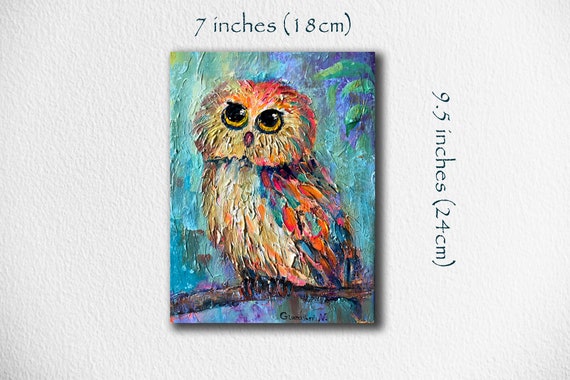 フクロウアート、フクロウの絵画、キャンバスに描かれたオリジナルの