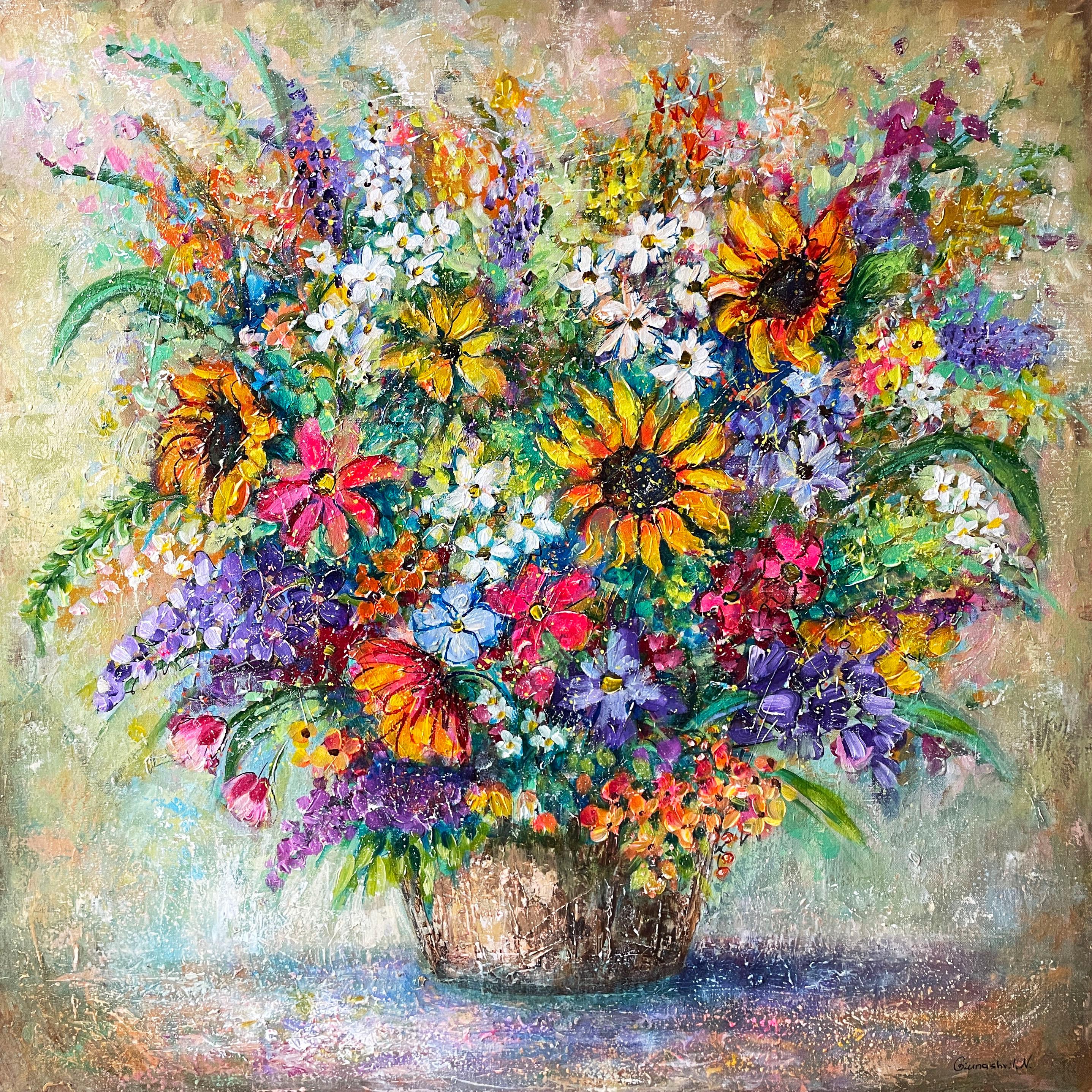 Wild Flowers Bouquet Painting Original Acrylic Painting Stretched