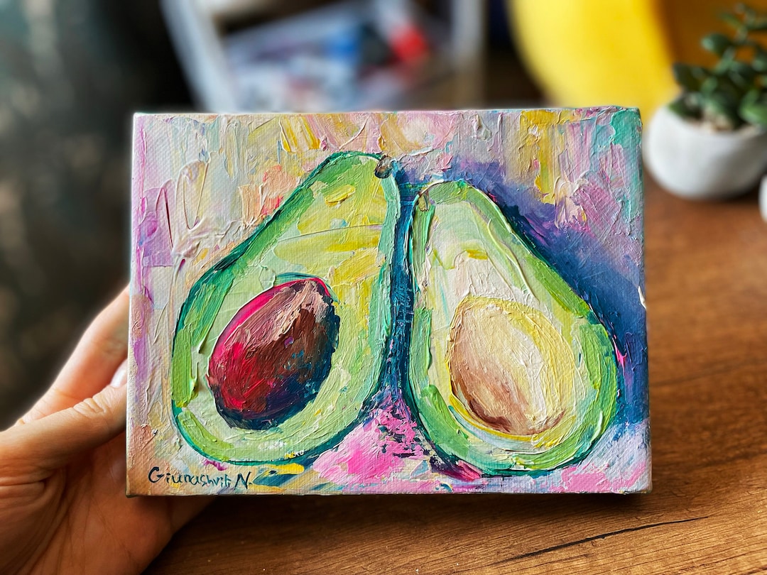 オリジナルアート作品 アボカドの絵画 モダンキッチンアート 抽象画