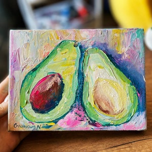 Avocado Malerei Moderne Küche Moderne Kunst Abstrakte Kunst Gemüse Kunst Grüne Wand Kunst Kleines Acrylbild Impasto Geschenk für Mama
