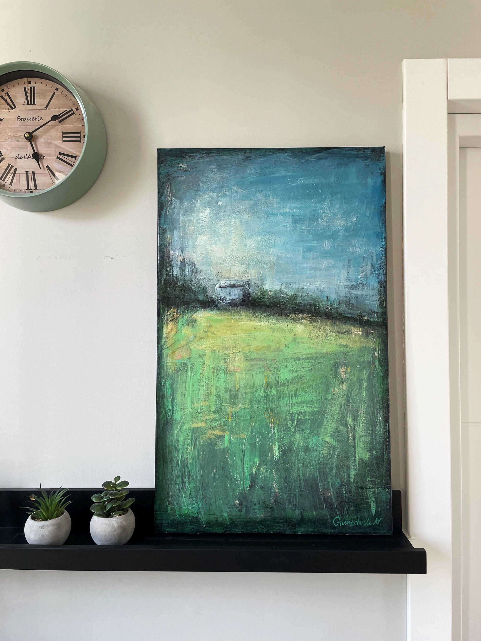 オリジナル抽象風景アクリル画 - 14x23.5インチのキャンバスウォール