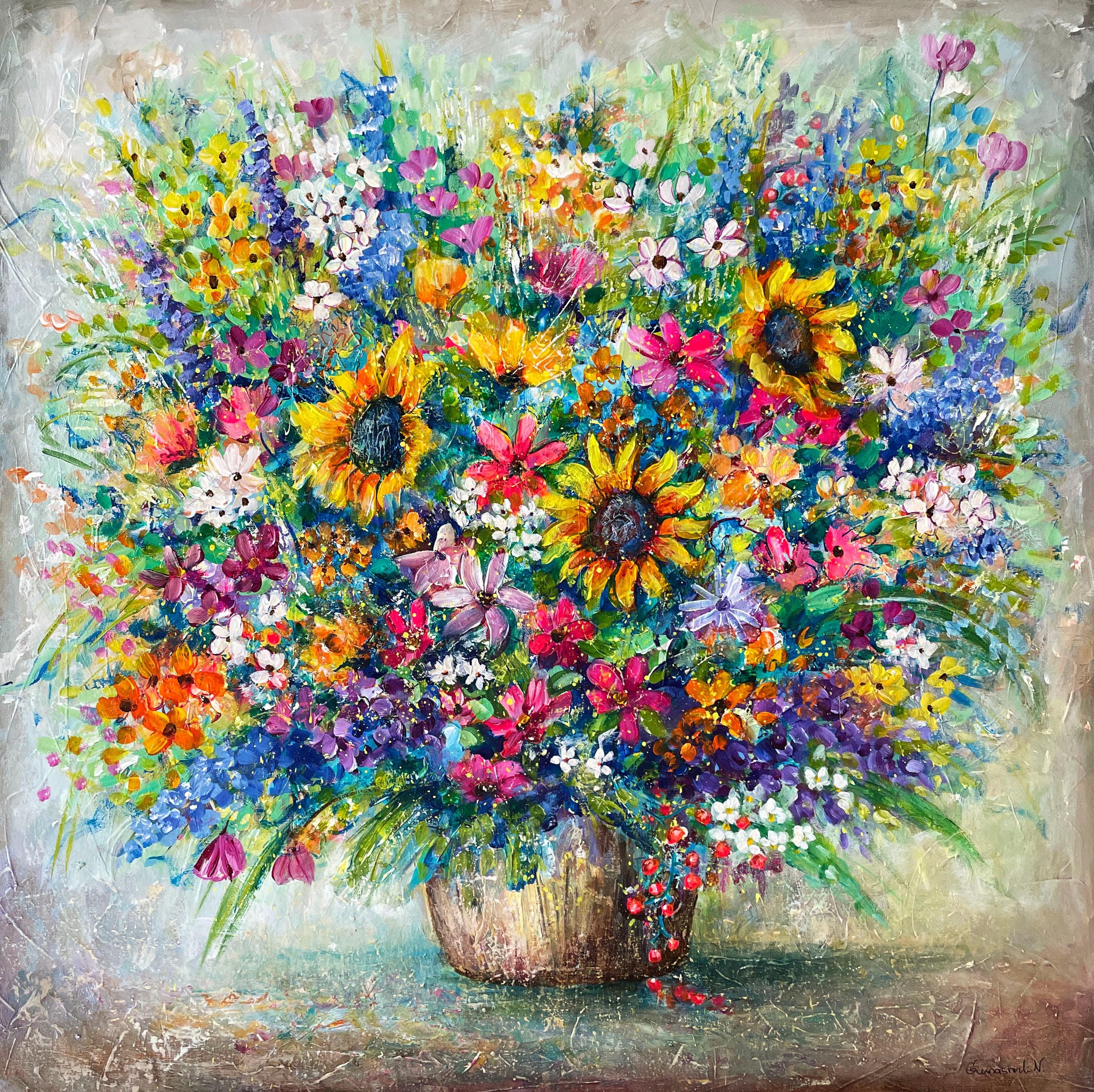 Wild Flowers Summer Bouquet Painting Original Acrylic Painting on
