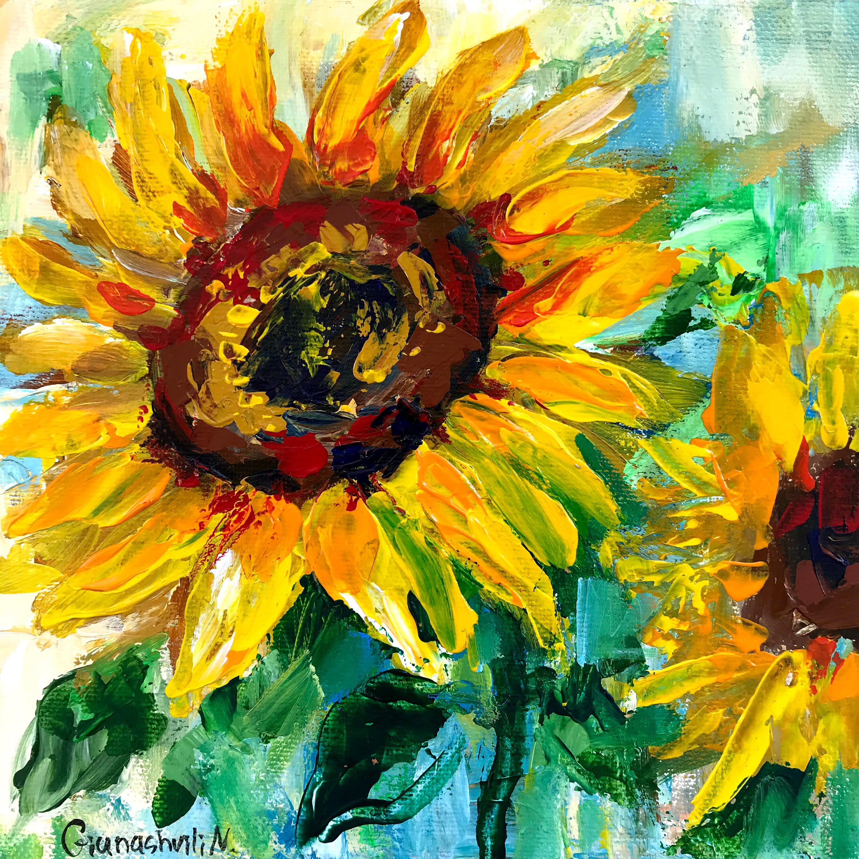 Sunflower Acrylic Painting on Canvas Abstract Sunflower Art Etsy