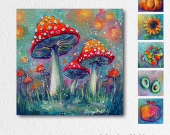 Pilz Malerei Fliegenpilz Red Magic Pilze Acryl Original Kunst Handgemaltes Wanddekor Kleines Stillleben Kunstwerk Freund Geschenk