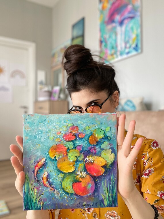 金魚の絵画 壁飾り ギフト 現代アート作品 ハッピーフィッシュアート