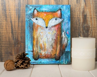 Fuchs Kunst Original Wand Kunst Acrylbild auf Gespannte Leinwand Kinderzimmer Tier Kunst Tierliebhaber Kunst Fuchs Malerei Fuchs Wand Kunst Handgemalt