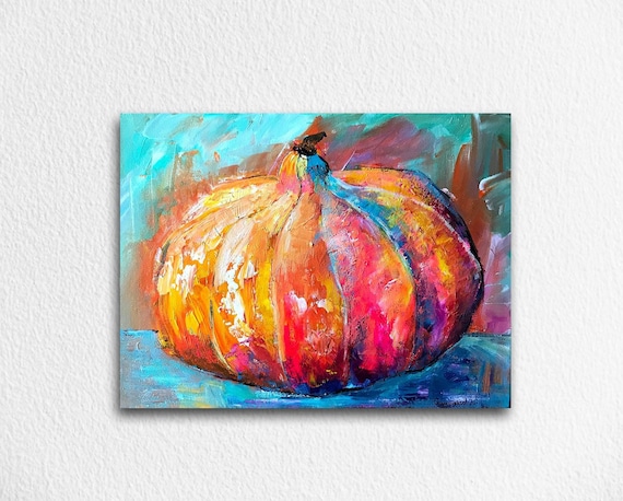 カボチャの絵画 キャンバスに描かれたオリジナルのアクリル画 ファイン