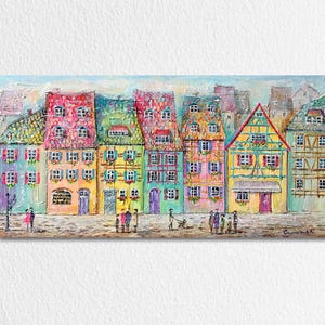 City Art, Art Deco, Commission Painting, European Cityscape, City Landscape, ORIGINAL Acrylic Art, French Old Town Streets, Colorful Houses