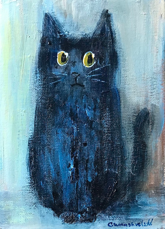 Black Cat Painting, Cat Art, Cat Lover Gift, Black Abstract Art, Original  Acrylic Painting on Canvas, Cat Artwork, Black Cat Wall Art 