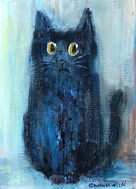 原画/アクリル画/ストリートアート/現代アート Melancholy 猫 直視する幻」 F3 油彩画 #猫アート #ネコ好き #猫絵 #カラフル