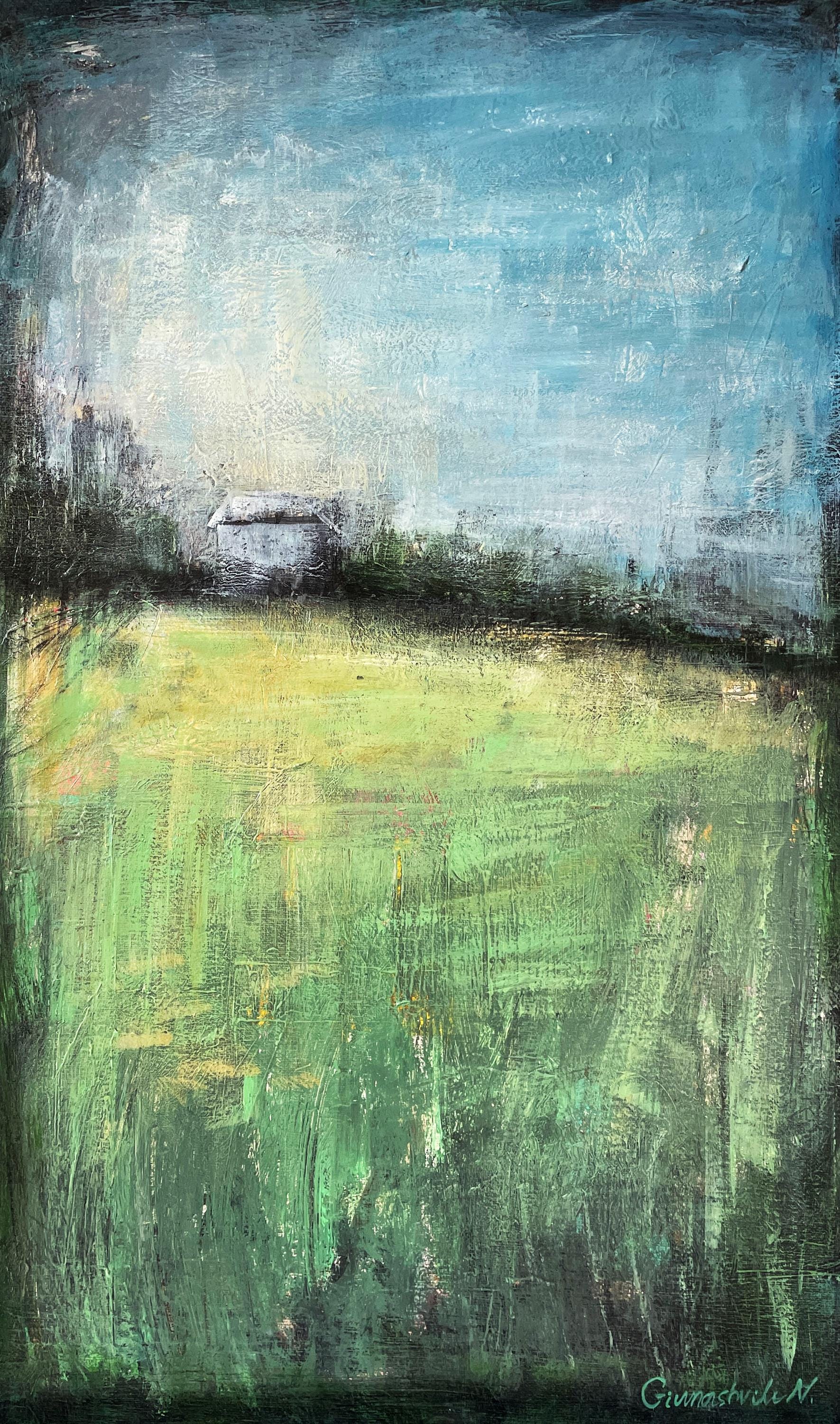 オリジナル抽象風景アクリル画 - 14x23.5インチのキャンバスウォール