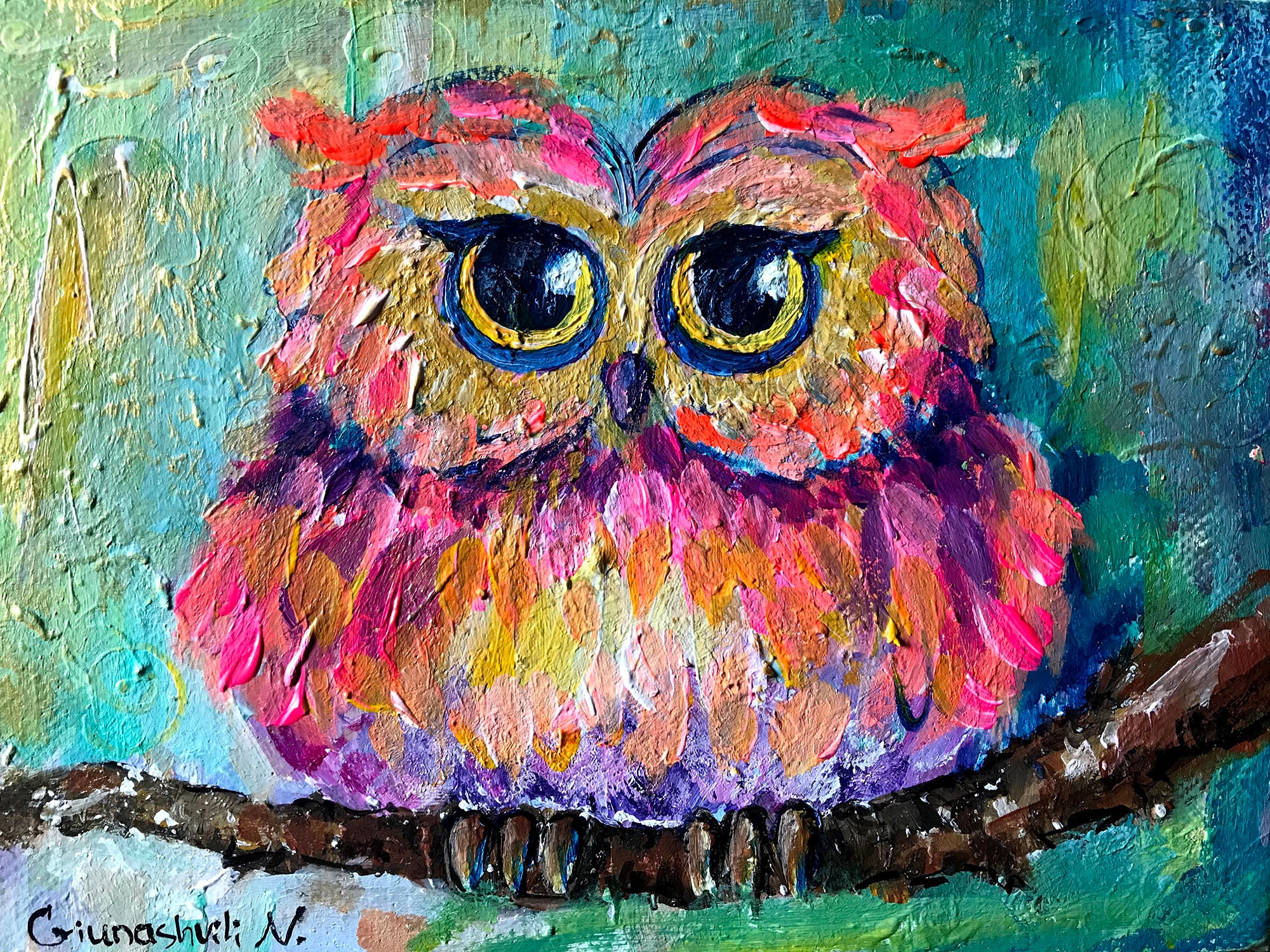 Owl Portrait Original Acrylic Painting on Canvas Pet Portrait Painting Cute Baby Owl Small Artwork O