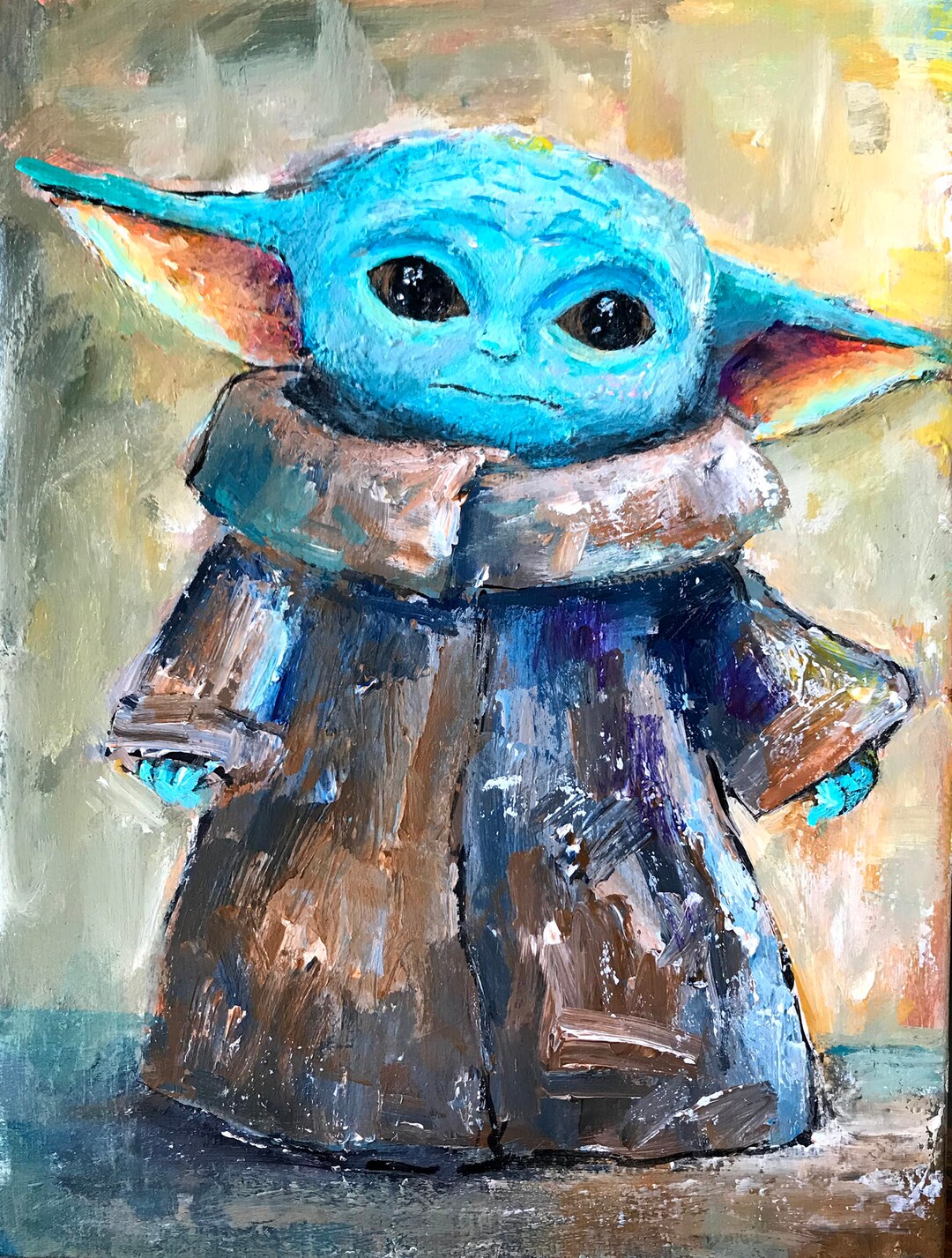 Baby Yoda, the Child, Fan Art, Original Acrylic Painting on Stretch