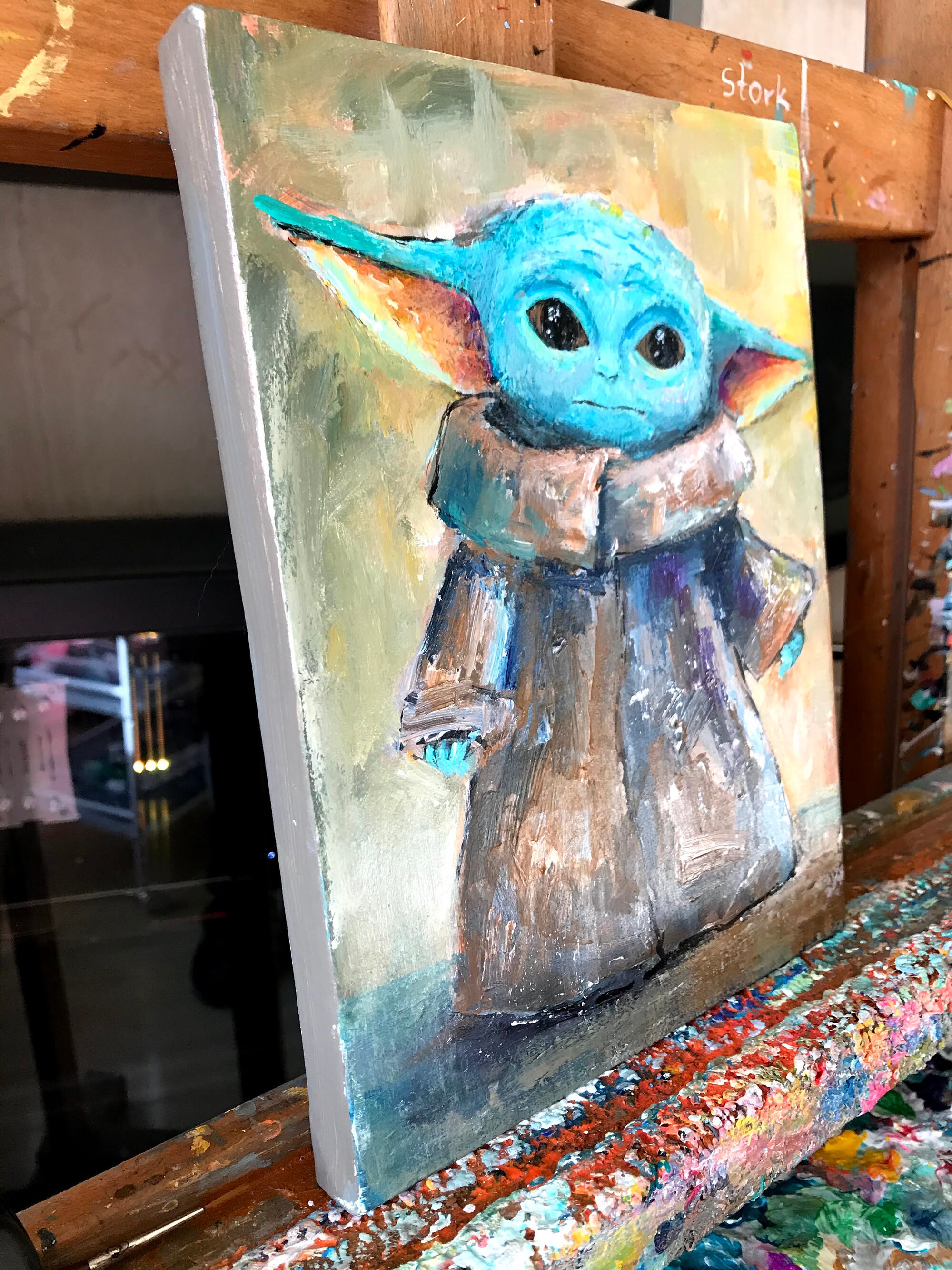 Paysage fantaisiste et ultra mignon pour bébé Yoda, couleurs pastel ·  Creative Fabrica