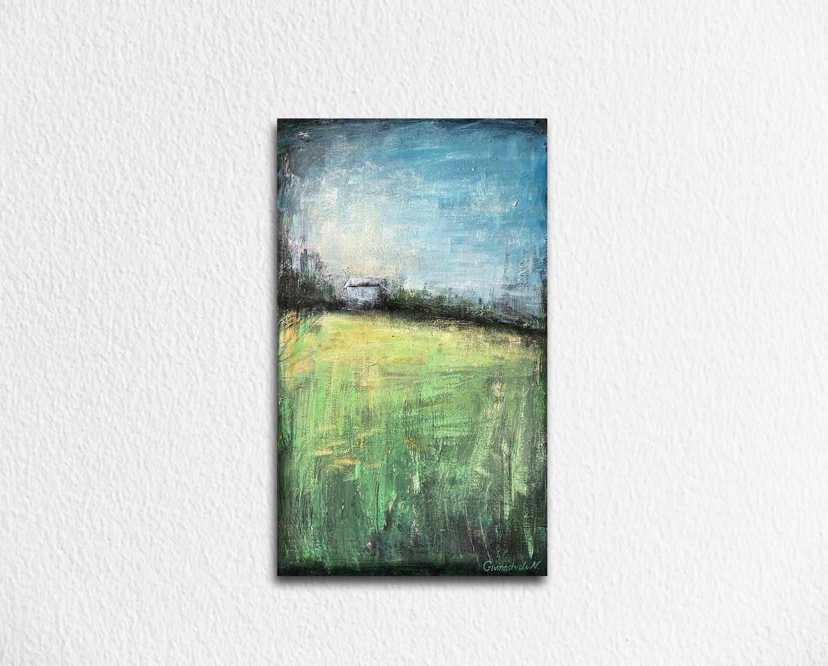オリジナル抽象風景アクリル画 - 14x23.5インチのキャンバスウォール