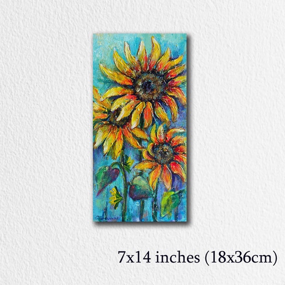 Sunflower Art, Acrylic Painting on Canvas, Abstract Sunflowers, Sunflower Poster, Farmhouse Wall Decor, Original Artwork, Art Commission