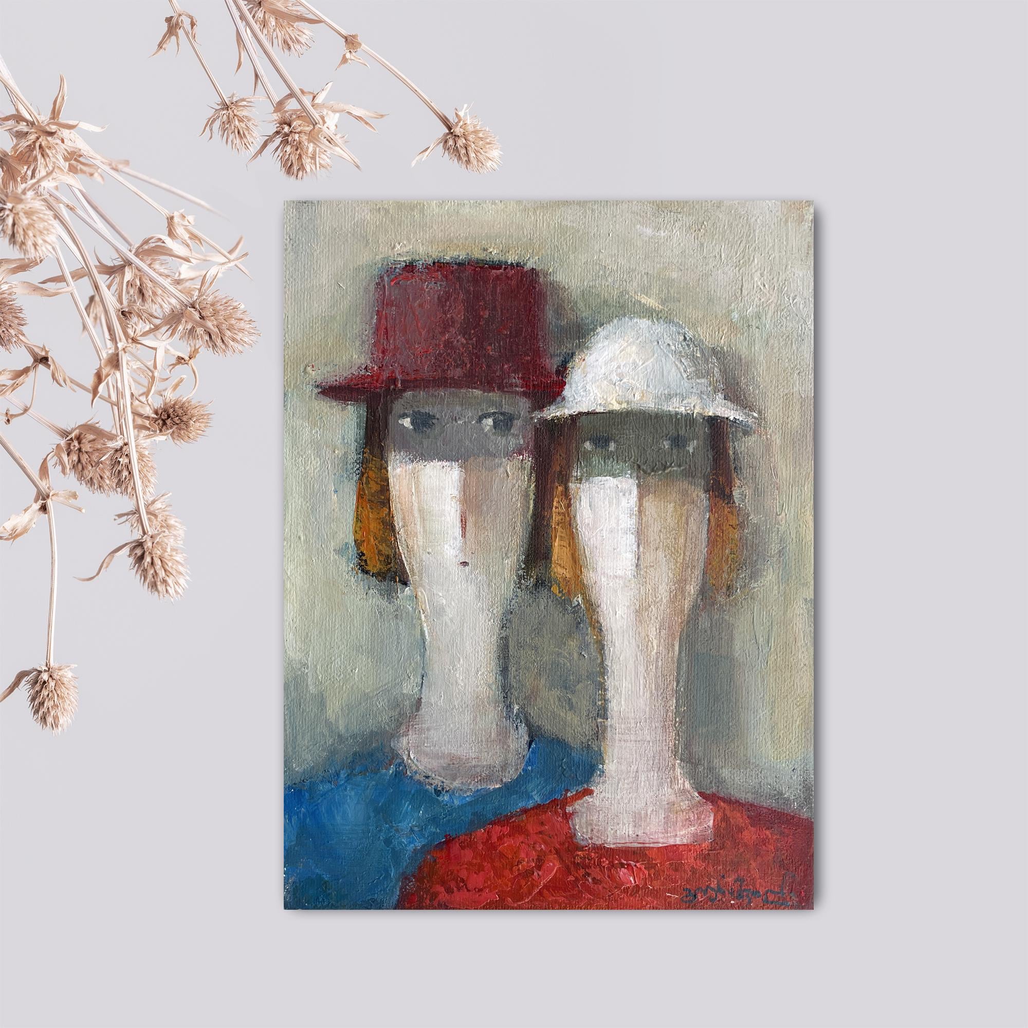 Abstract Portrait Painting, Family Artwork, Small Canvas Wall Art