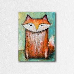 Origineel schilderij vos, acrylschilderij vuurrode vos, dieren in het wild schilderij op doek, kunst aan de muur kinderkamer, decor van het huis, schattige dierenkunstwerken