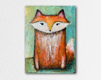 Fuchs Malerei Original, Acrylbild Feuerrot Fuchs, Wildtiere Malerei auf Leinwand, Kinderzimmer Wandkunst, Wohndekor, niedliches Tier Kunstwerk