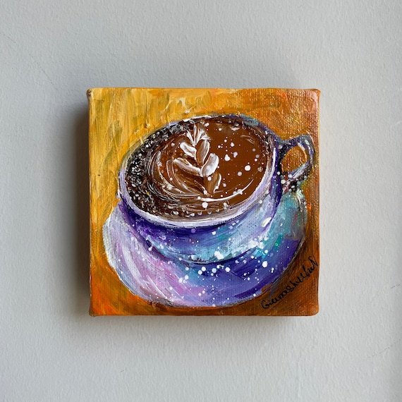 Coffee Cup Painting Impressionism Original Acrylic Painting Canvas