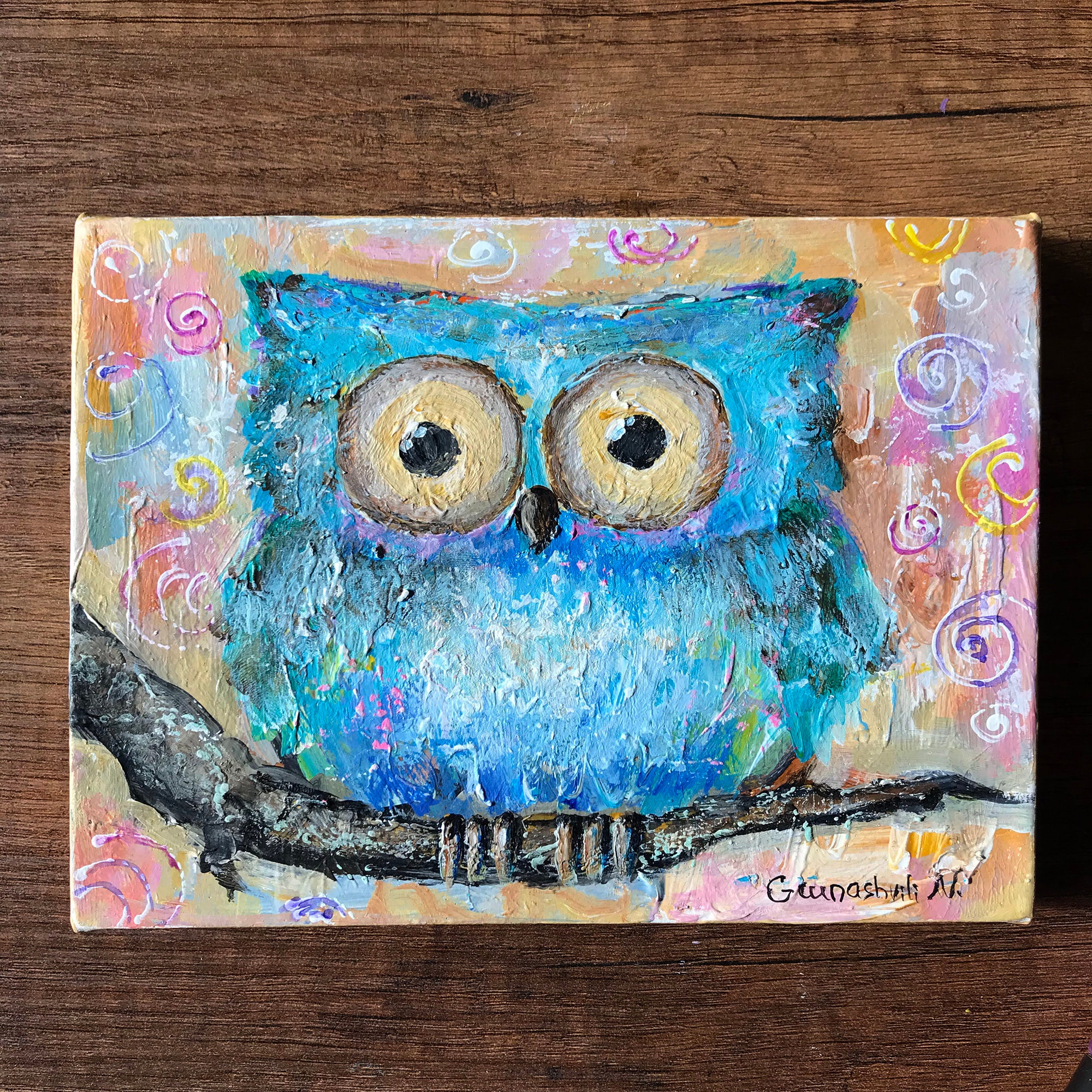 フクロウの絵画 アクリルオリジナル キャンバスに描かれたペットの絵画