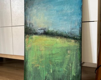 オリジナル抽象風景アクリル画 - 14x23.5インチのキャンバスウォール