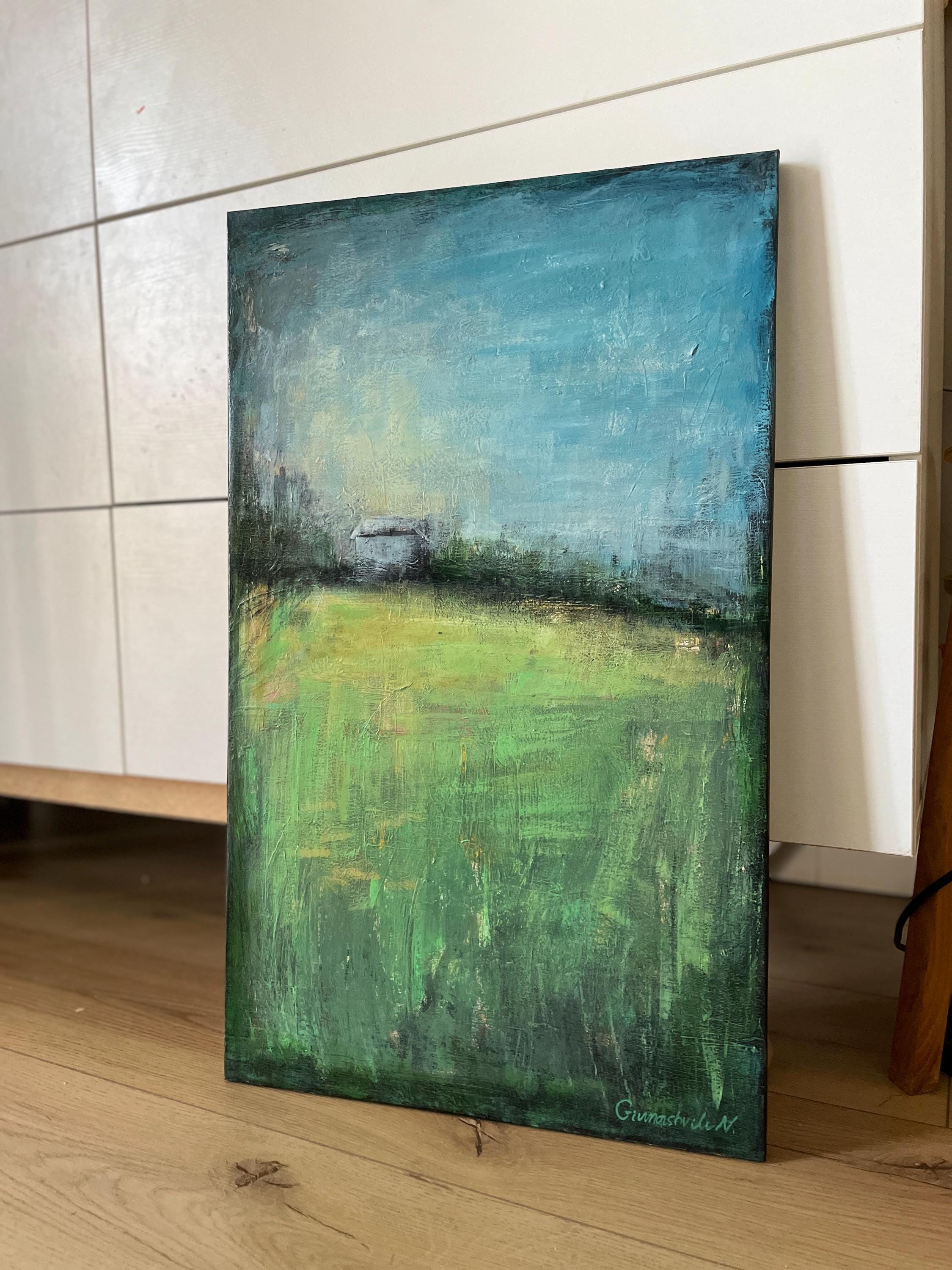 抽象画 風景 アクリル画 オリジナル抽象風景アクリル画 - 14x23.5インチのキャンバスウォール