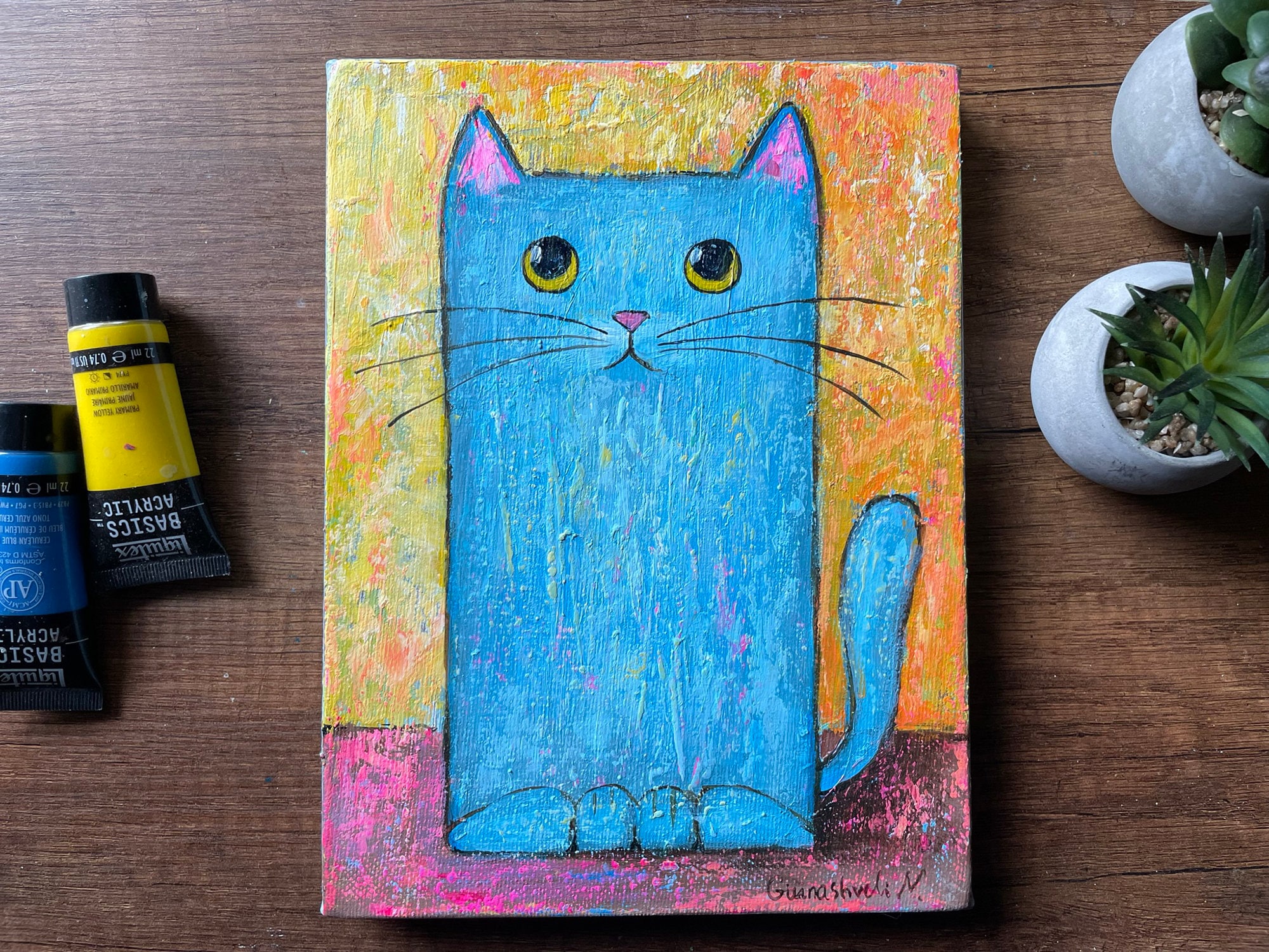 Cat Painting on Canvas Cat Acrylic Painting Cat Portrait Cat Etsy