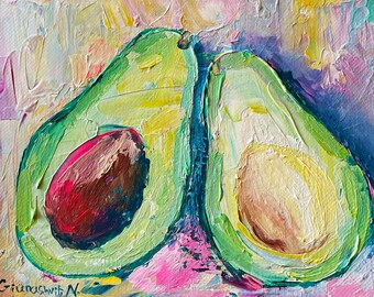 オリジナルアート作品 アボカドの絵画 モダンキッチンアート 抽象画