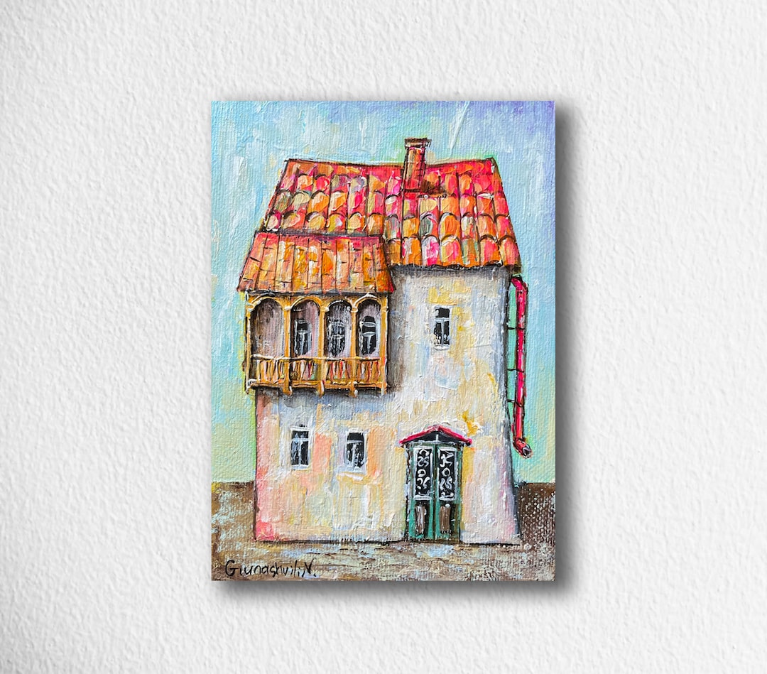 Abstract Art, House Painting, Cityscape Artwork on Canvas, House