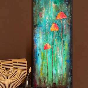 Original Abstract Painting, Canvas Artwork, Emerald Wall Art, Australian Fungi, Mushroom Painting Large Acrylic Painting, Contemporary Art