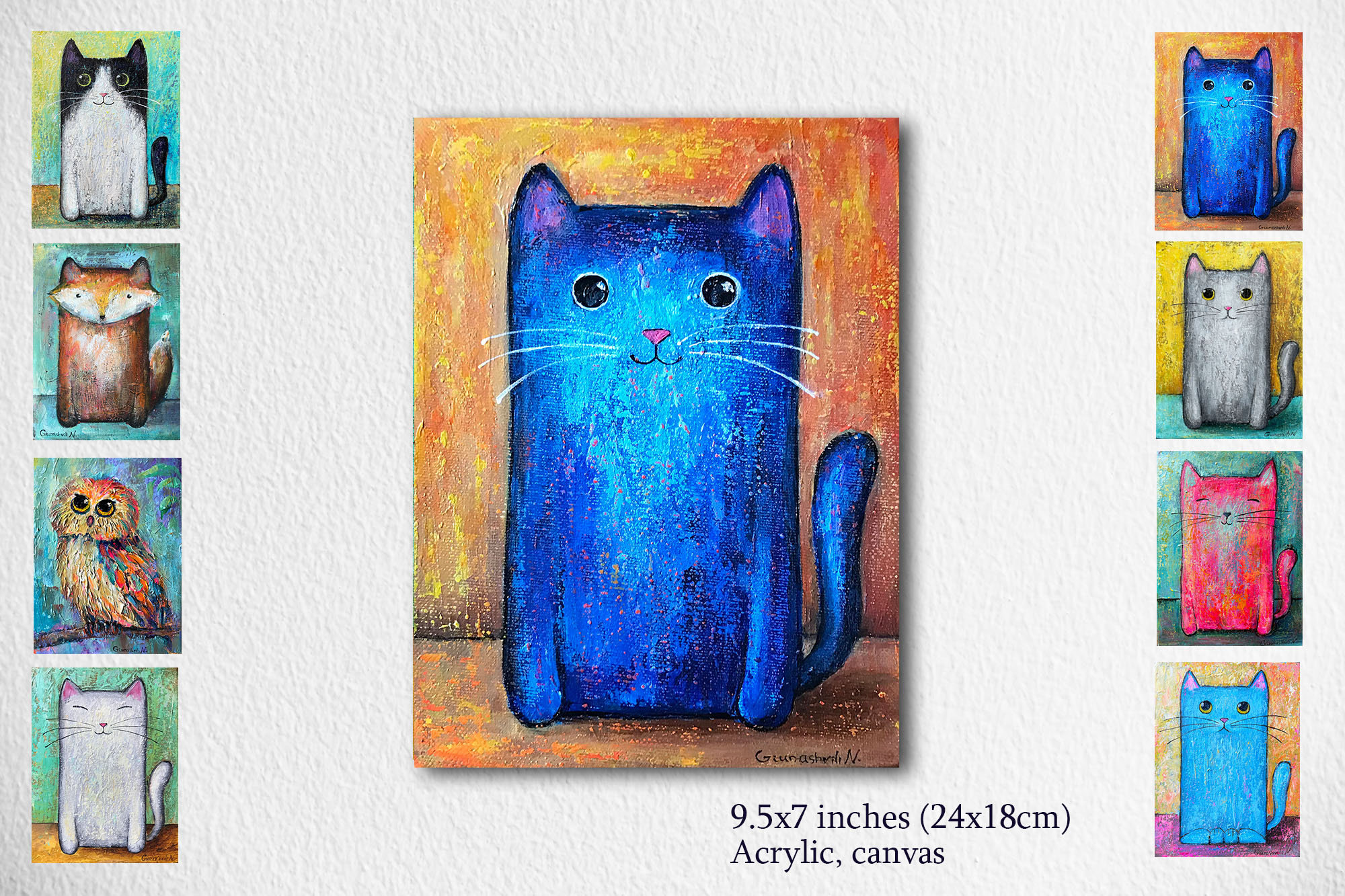 Cat Art Cat Painting Original Acrylic Painting on Stretch Canvas