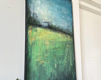オリジナル抽象風景アクリル画 - 14x23.5インチのキャンバスウォール