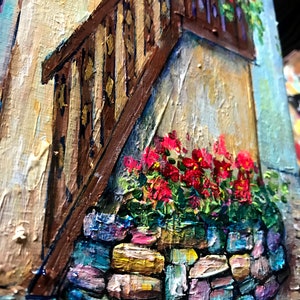 村の芸術 フランスの美しい家のオリジナルアクリル画 ヨーロッパの芸術 フランスの町の建築 植物と明るい花 ファインアート 画像 5